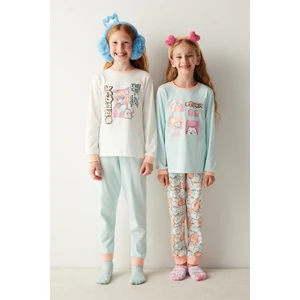 Kız Çocuğu Anime Kedi Desenli 2 Li Pijama Takım