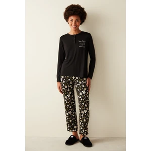 Blossom Solid Tişört Siyah Pijama Üstü