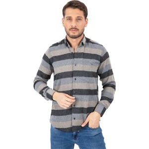 Erkek Gri Gold Kışlık Cepli Klasik Kesim Uzun Kollu Gömlek