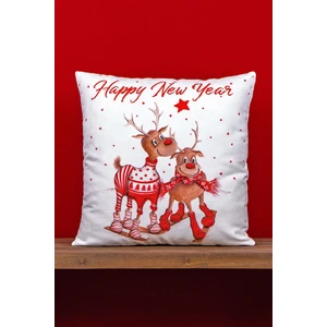 Cango Home Kırmızı Geyik Yılbaşı Temalı Dijital Baskılı Kırlent Kılıfı -CGH1359