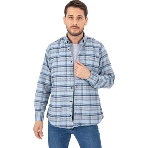 Erkek Mavi Kareli Kışlık Cepli Uzun Kollu Klasik Kesim Gömlek