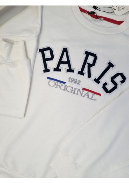 Oversize Model beyaz Baskılı Bisiklet Yaka Spor Şık 3 İplik Şardonsuz Sweatshirt fiyatları