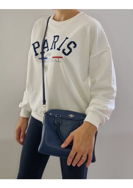 Oversize Model beyaz Baskılı Bisiklet Yaka Spor Şık 3 İplik Şardonsuz Sweatshirt indirimleri