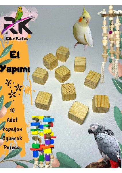 Deliksiz 2x2 2cm 10 Adet Ahşap Küp Papağan Oyuncak Tamir Parçası