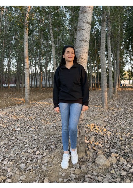 Fermuarlı Polo Yaka Kazak/ Sweatshirt