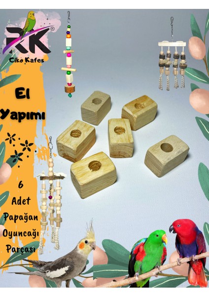 Delikli 20MM x 24MM Delik Çapı 9,50MM Dir 6 Adet Ahşap Yuvarlak Papağan Oyuncak Tamir Parçası