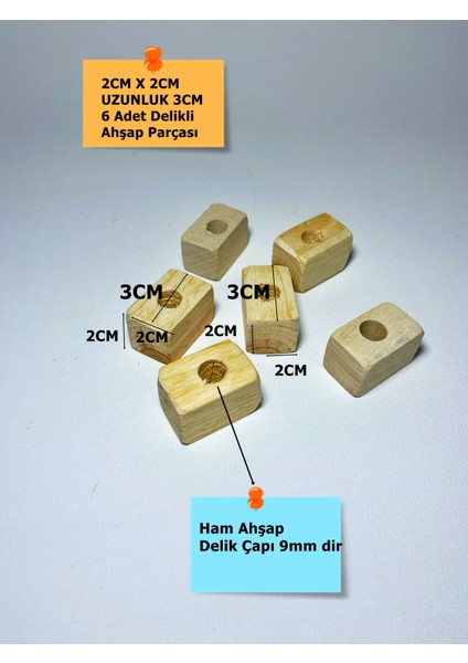 Delikli 20MM x 24MM Delik Çapı 9,50MM Dir 6 Adet Ahşap Yuvarlak Papağan Oyuncak Tamir Parçası