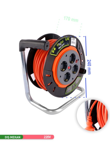 Bylıon Makaralı Seyyar Uzatma Kablosu 20M 3*1.5mm fiyatları