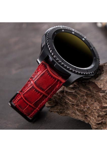 Samsung Galaxy Watch 4 / 5 / 6 44MM / 40MM / Galaxy Watch 5 Pro 45MM / Galaxy Watch 4 44MM / 40MM / Galaxy Watch 4 Classic 46MM / 42MM 47MM Active 2 40MM / 44MM Uyumlu Deri Kordon Kırmızı