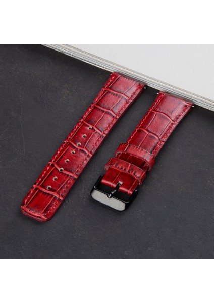 Samsung Galaxy Watch 4 / 5 / 6 44MM / 40MM / Galaxy Watch 5 Pro 45MM / Galaxy Watch 4 44MM / 40MM / Galaxy Watch 4 Classic 46MM / 42MM 47MM Active 2 40MM / 44MM Uyumlu Deri Kordon Kırmızı modelleri