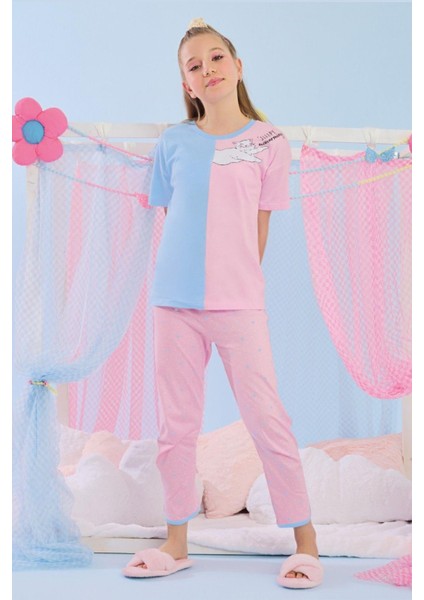 3-10 Yaş Kız Çocuk Grage Yarım Kollu Pijama Takım Pembe