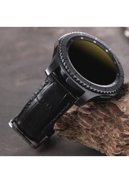 Samsung Galaxy Watch 4 / 5 / 6 44MM / 40MM / Galaxy Watch 5 Pro 45MM / Galaxy Watch 4 44MM / 40MM / Galaxy Watch 4 Classic 46MM / 42MM 47MM Active 2 40MM / 44MM Uyumlu Croco Deri Kordon Siyah fırsatları