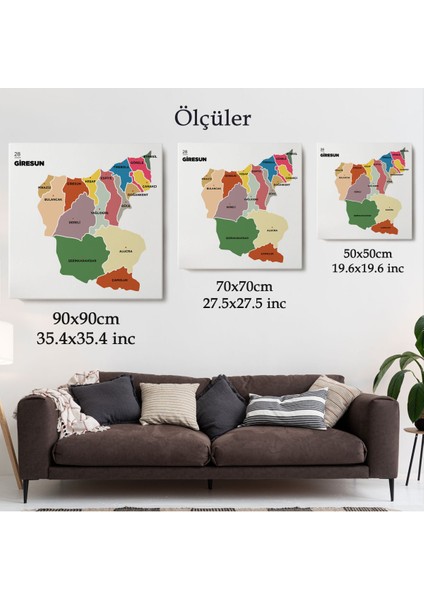 Giresun Ili ve Ilçeler Haritası Dekoratif Kanvas Tablo 1346