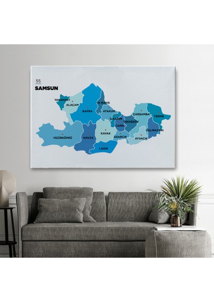 Samsun Ili ve Ilçeler Haritası Dekoratif Kanvas Tablo 1447