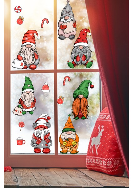 Yılbaşı Cüceler Yılbaşı Süsleri Pncere Sticker Seti