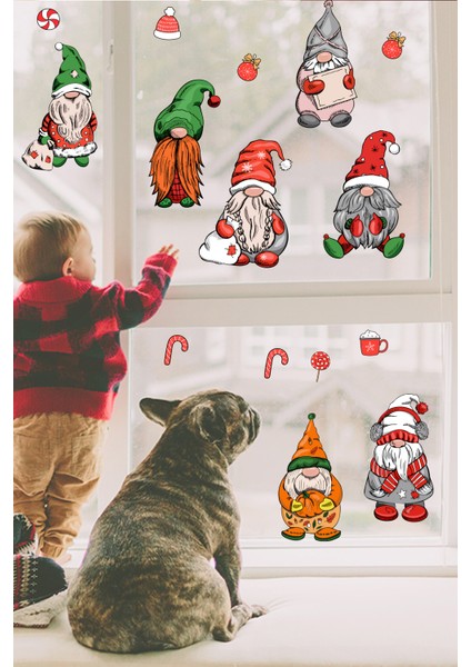 Yılbaşı Cüceler Yılbaşı Süsleri Pncere Sticker Seti