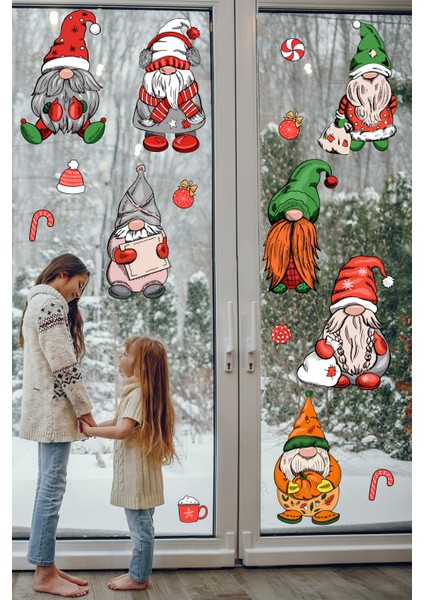 Yılbaşı Cüceler Yılbaşı Süsleri Pncere Sticker Seti