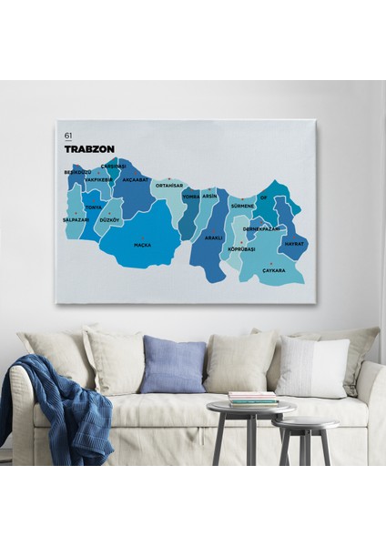 Trabzon Ili ve Ilçeler Haritası Dekoratif Kanvas Tablo 1471