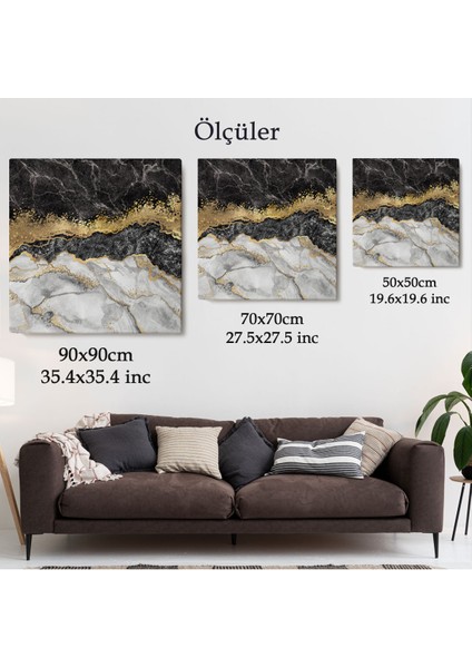 Siyah ve Gold'un Mükemmel Uyumu Mermer Görünümlü Modern Kanvas TABLO-5070