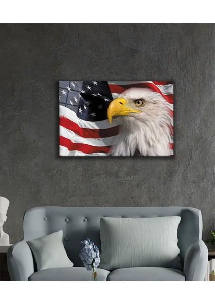 Kartallı Amerika Bayrağı Cam Tablo American Eagle Flag