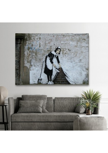 Banksy'nin Londra Sokaklarını Süpüren Temizlikçi Kadın Kanvas TABLOSU-5004