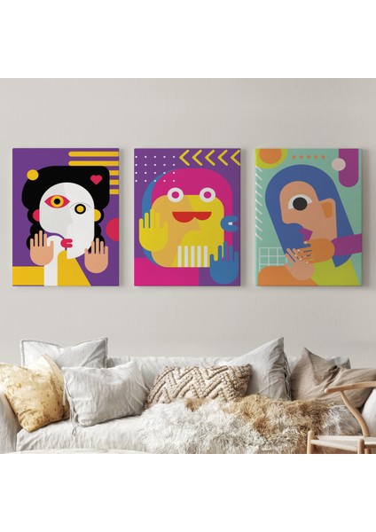 Ikonik Karakterler Soyut Dekoratif Duvar Tablosu Üçlü SET-EN-112