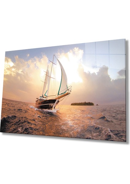 Gün Batımı Yelkenli Cam Tablo Sunset Sail Table