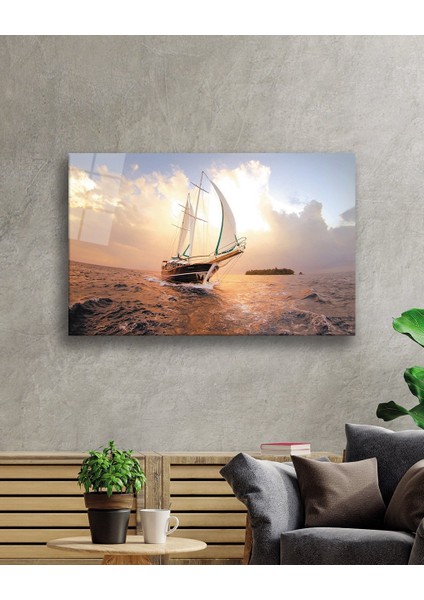 Gün Batımı Yelkenli Cam Tablo Sunset Sail Table