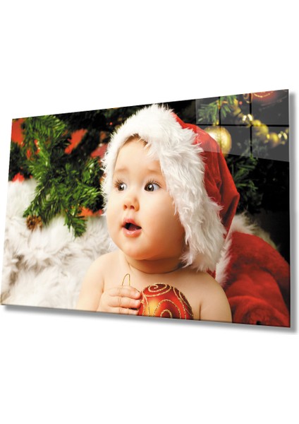 Noel Şapkalı Bebek Cam Tablo