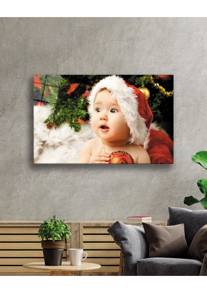 Noel Şapkalı Bebek Cam Tablo