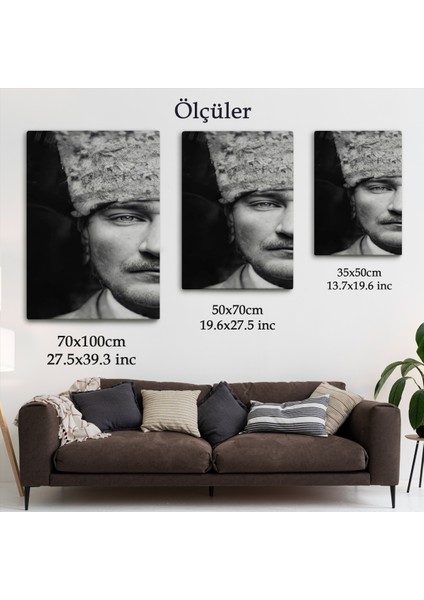 Atatürk Portre Tablosu Mustafa Kemal Atatürk Dikdörtgen Dekoratif Kanvas TABLO-FP-140
