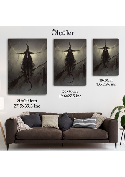 Süpürge ile Uçan Cadı ve Kedisi, Cadılar Bayramı Hediyesi, Hellowen Tablo -6287
