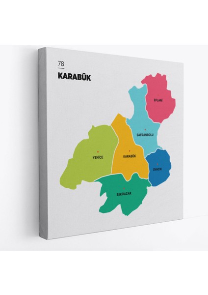 Karabük Ili ve Ilçeler Haritası Dekoratif Kanvas Tablo 1373 fiyatları