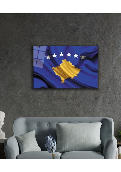 Kosova Bayrağı Cam Tablo Kosovo Flag