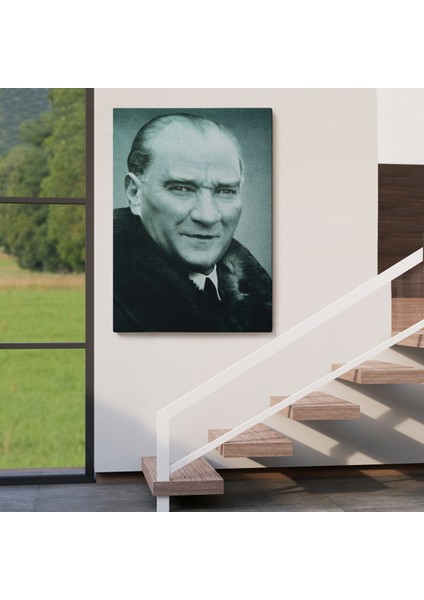 Atatürk Portre Tablosu Mustafa Kemal Atatürk Dikdörtgen Dekoratif Kanvas Tablo-Cg-57