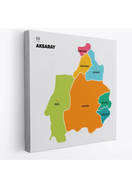 Aksaray Ili ve Ilçeler Haritası Dekoratif Kanvas Tablo 1260