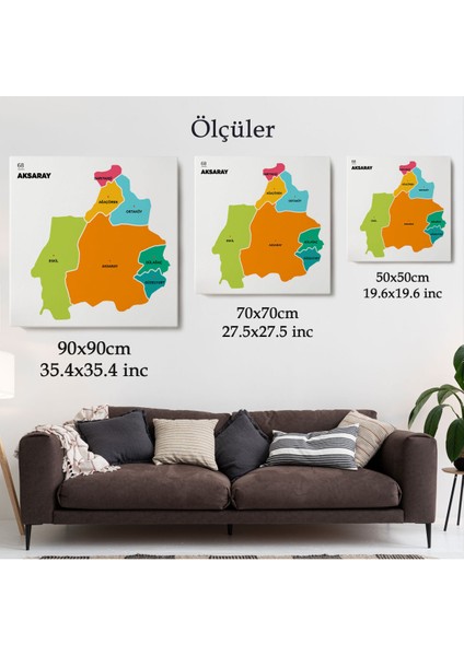 Aksaray Ili ve Ilçeler Haritası Dekoratif Kanvas Tablo 1260