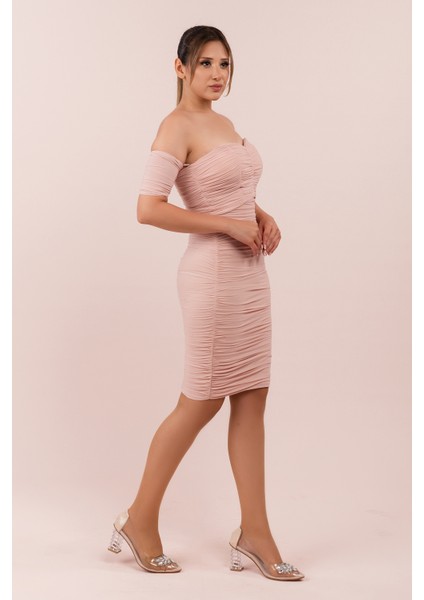 Tül Büzgülü Midi Boy Elbise (CRM-55909)