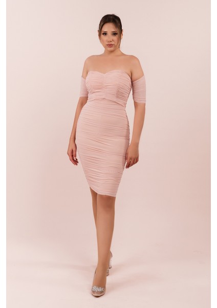 Tül Büzgülü Midi Boy Elbise (CRM-55909) modelleri