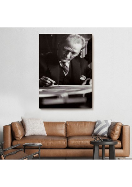 Atatürk Portre Tablosu Mustafa Kemal Atatürk Dikdörtgen Dekoratif Kanvas TABLO-FB-126