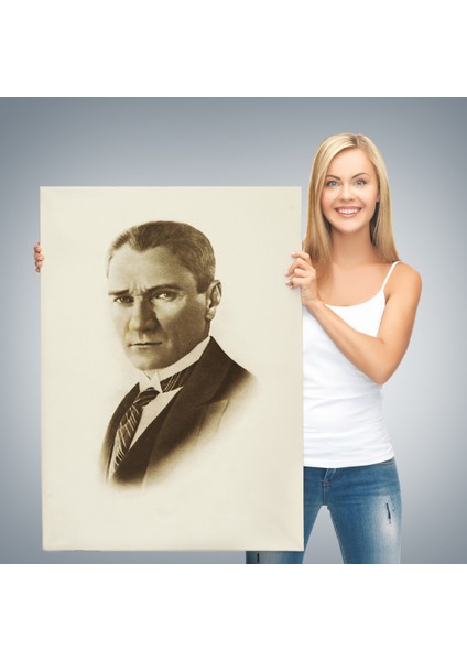 Atatürk Portre Tablosu Mustafa Kemal Atatürk Dikdörtgen Dekoratif Kanvas Tablo-Cı-59