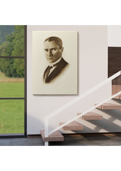 Atatürk Portre Tablosu Mustafa Kemal Atatürk Dikdörtgen Dekoratif Kanvas Tablo-Cı-59