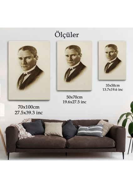 Atatürk Portre Tablosu Mustafa Kemal Atatürk Dikdörtgen Dekoratif Kanvas Tablo-Cı-59