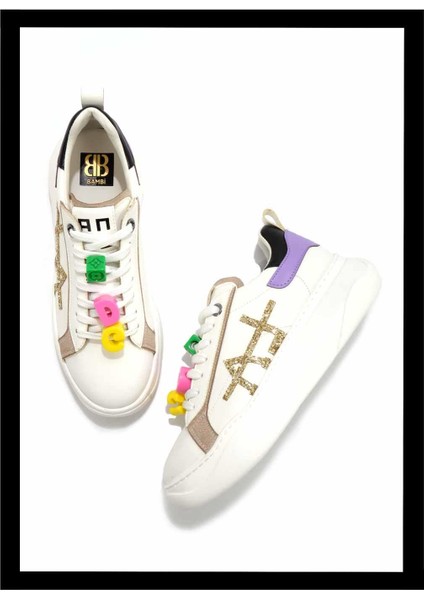 Beyaz Lila Kadın Sneaker K01791071809