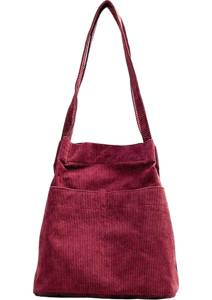 Kadife Tote Omuz Çantası Kese Çalışma Alışveriş Çantası Plaj Kanvas Çanta Kırmızı (Yurt Dışından)