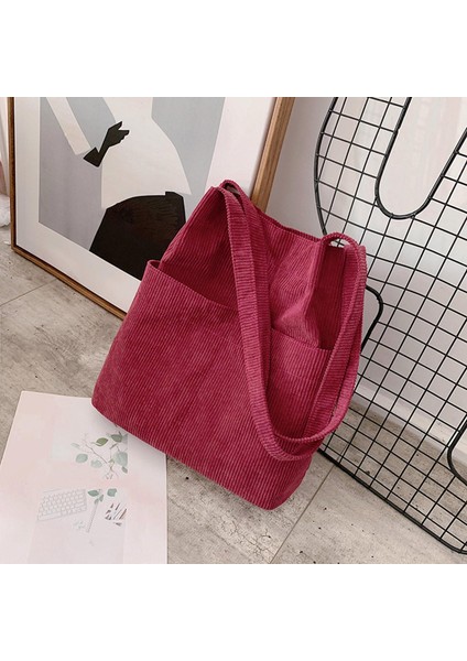 Kadife Tote Omuz Çantası Kese Çalışma Alışveriş Çantası Plaj Kanvas Çanta Kırmızı (Yurt Dışından) fiyatları
