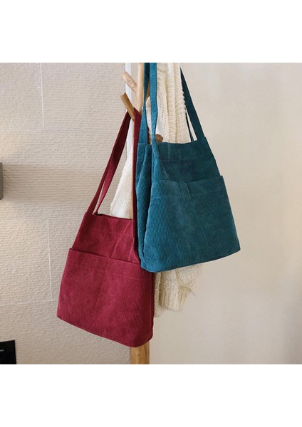 Kadife Tote Omuz Çantası Kese Çalışma Alışveriş Çantası Plaj Kanvas Çanta Kırmızı (Yurt Dışından) modelleri