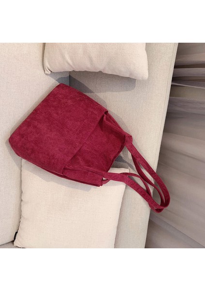 Kadife Tote Omuz Çantası Kese Çalışma Alışveriş Çantası Plaj Kanvas Çanta Kırmızı (Yurt Dışından) fırsatları