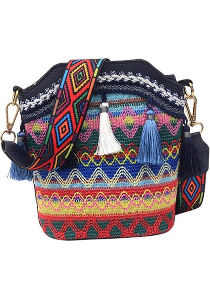 Ulusal Stil Kanvas Kova Çantası Kızlar Alışveriş Seyahati Için Koyu Mavi (Yurt Dışından) fırsatları