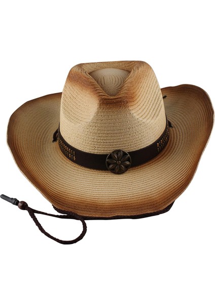 Kadın Erkek Batı Inek Erkek Şapka Geniş Kenarlı Panama Cowgirl Şapka Seyahat Bej Için (Yurt Dışından) modelleri